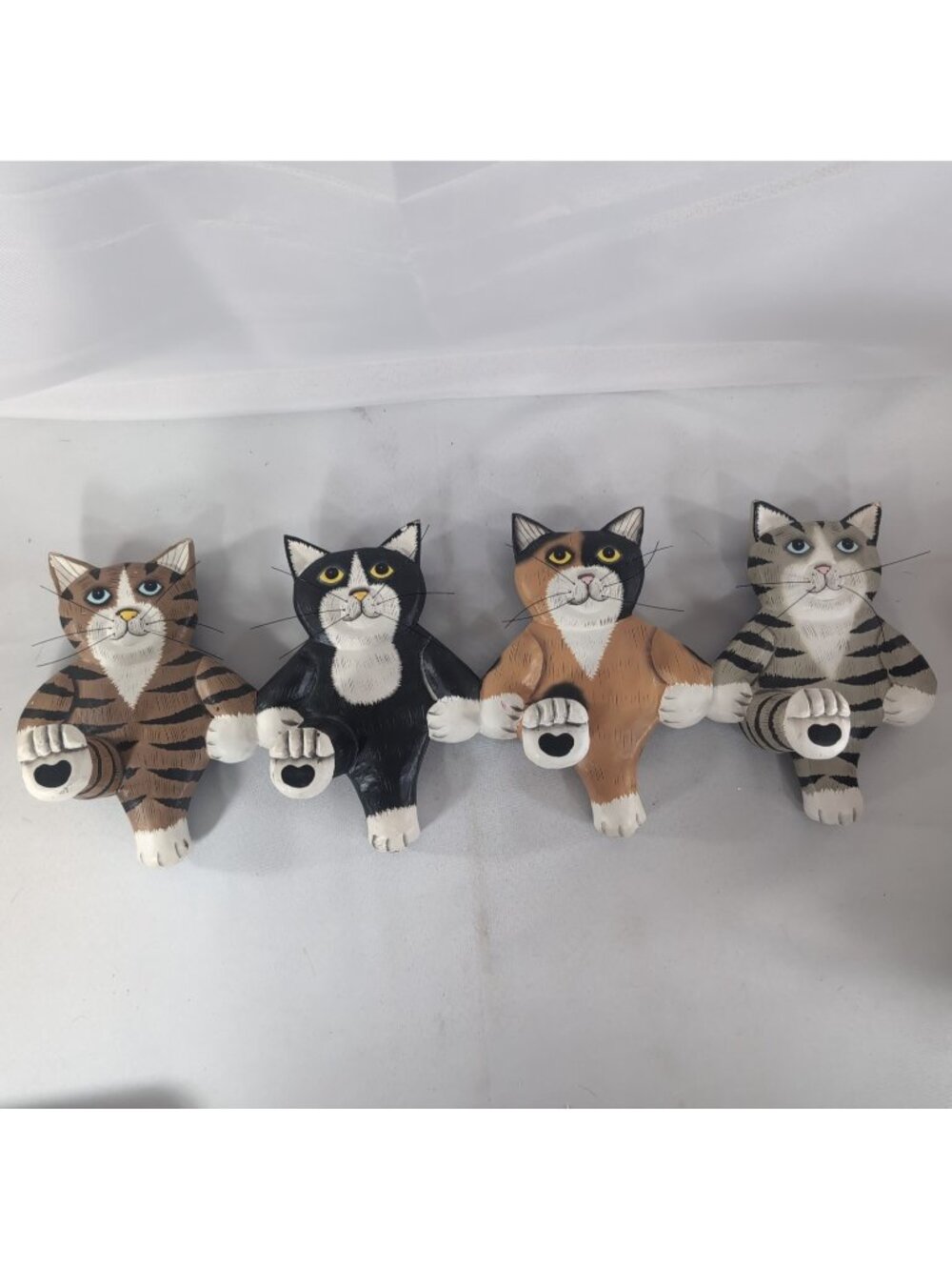 Pier 1 Imports Can Can Cats Wooden Wall Coat Rack Hooks Folk Art 24.5" Cat Tabby